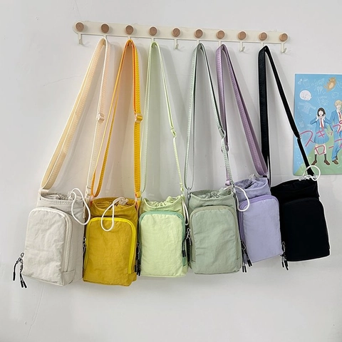 Polyester Mini Crossbody Bag For Women Men Drawstring Phone Bag Casual Small Shoulder Bag Outdoor Sport Travel Storage Bag