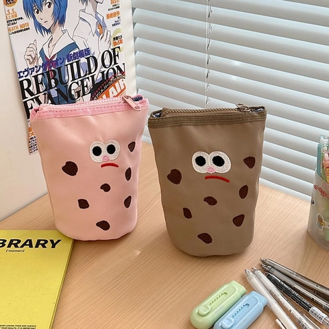 Kawaii Cartoon Keks Stickerei Federmäppchen Stehend Große Kapazität Polyester Reißverschluss Aufbewahrungstasche Für Schule Büro