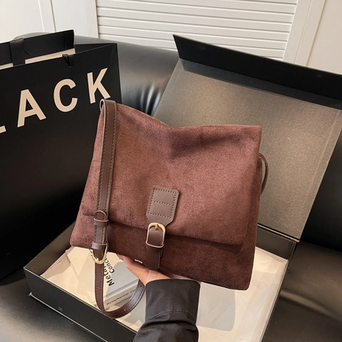 Bolso Tote de Cuero PU con Textura de Ante Vintage de Gran Capacidad Bolso de Mensajero Minimalista Correa Ajustable Bolso de Bandolera de Moda para Mujer