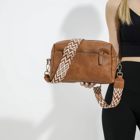 Borsa a Spalla da Donna in Pelle PU Retro Con Tracolla Larga in Tessuto Geometrico Borsa a Tracolla Urbana di Moda
