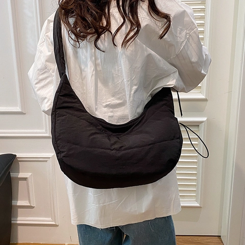 Borsa a Tracolla Hobo Trapuntata in Tessuto Oxford da Donna Grande Capacità Borsa Nuvola Con Tracolla Arricciata Coulisse