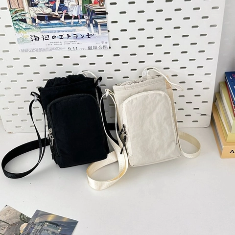 Polyester Mini Crossbody Bag For Women Men Drawstring Phone Bag Casual Small Shoulder Bag Outdoor Sport Travel Storage Bag