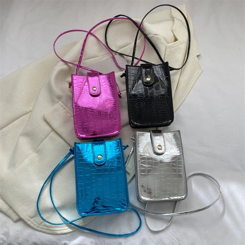 Mode Glänzendes Lackleder Krokodilmuster Mini-Handytasche Koreanischer Stil Kleine Quadratische Umhängetasche Für Damen