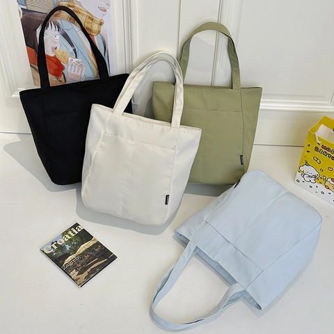 Bolso Tote de Nailon Minimalista de Gran Capacidad para Mujer Bolso de Hombro Informal de Color Sólido para la Escuela Trabajo Uso Diario Bolso de Moda