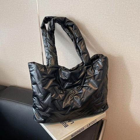 Bolso Tote Acolchado para Mujer Gran Capacidad Bolso de Hombro Minimalista Viaje Diario Moda Color Sólido Bolso de Mano