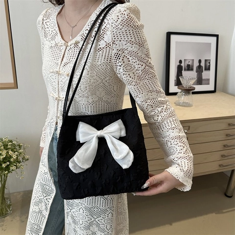 Damen Große Kapazität Schulter Tragetasche Schleife Dekor PU Leder Stern Geprägt Handtasche Mode Trendy Alltag Tasche