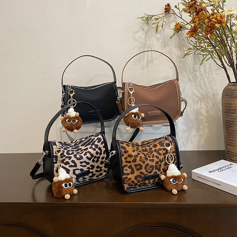 Bolso de Hombro con Estampado de Leopardo para Mujer Cuero PU Bolso de Silla de Moda Trendy Bolso de Mano Cuadrado Pequeño Casual