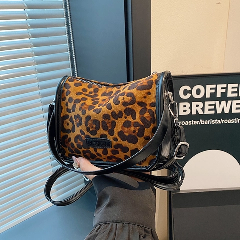Bolso de Hombro con Estampado de Leopardo para Mujer Cuero PU Bolso de Silla de Moda Trendy Bolso de Mano Cuadrado Pequeño Casual