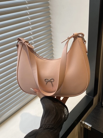 Mode Franse Stijl PU Leer Strik Okseltas Voor Vrouwen Vintage Hobo Schoudertas Crossbody Tas Gestikte Handtas