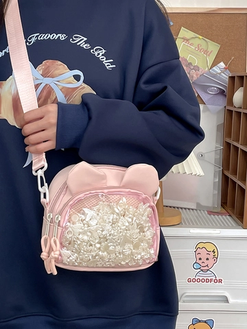 Süße Cartoon Tierohr Ita Tasche Für Damen Transparentes PVC-Fenster Nylon Umhängetasche Kleine Schüler Schultertasche Für Mädchen