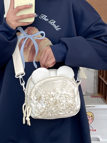 Süße Cartoon Tierohr Ita Tasche Für Damen Transparentes PVC-Fenster Nylon Umhängetasche Kleine Schüler Schultertasche Für Mädchen