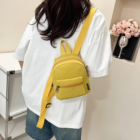 Women Mini Backpack Lightweight Polyester Fabric Casual Daypack For Travel School Solid Color Fashion Small Bag