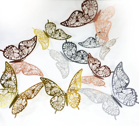 Lasergeschnitten Hohl Schmetterling Wandaufkleber Metallic Perlmuttpapier Dekoration Für Hochzeit Party Kuchen Home Dekor