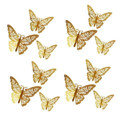 Metallische Papier Schmetterling Wandaufkleber Hohl 3D Schmetterlinge Wandtattoos Für Hochzeit Party Zuhause DIY Dekoration