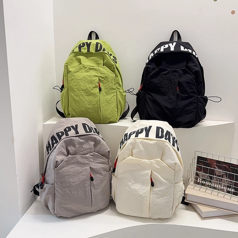 Sac à Dos en Nylon de Grande Capacité avec Imprimé de Lettres pour Femmes Filles Étudiants de Collège et Lycée Sac d'École Décontracté