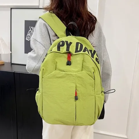 Sac à Dos en Nylon de Grande Capacité avec Imprimé de Lettres pour Femmes Filles Étudiants de Collège et Lycée Sac d'École Décontracté
