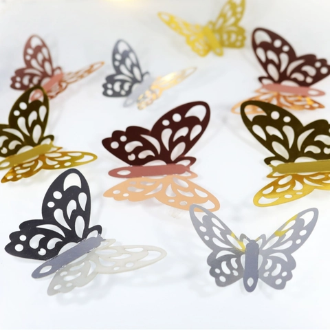 3D Farfalla Adesivi Murali Metallici Traforati Set da 12 Pezzi Carta Perlata Farfalle Decorative per Casa Matrimonio Festa
