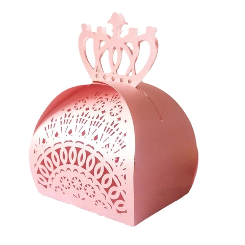 Boîte à Bonbons de Mariage Couronne Découpée au Laser de Luxe Papier Perlé Boîte d'Emballage Cadeau Style Européen pour Mariage