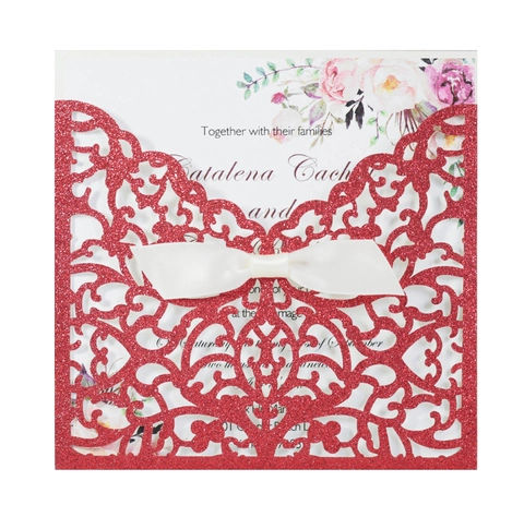 Elegantes Invitaciones De Boda Corte Láser Con Brillo Lazo Tarjeta Interna Floral Sobres Para Matrimonio Compromiso Fiesta De Cumpleaños Tarjetas De Felicitación
