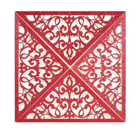 Luxury European Laser Cut Glitter Paper Wedding Invitations Set Square Hollow Floral Greeting Cards For Marriage Party Event