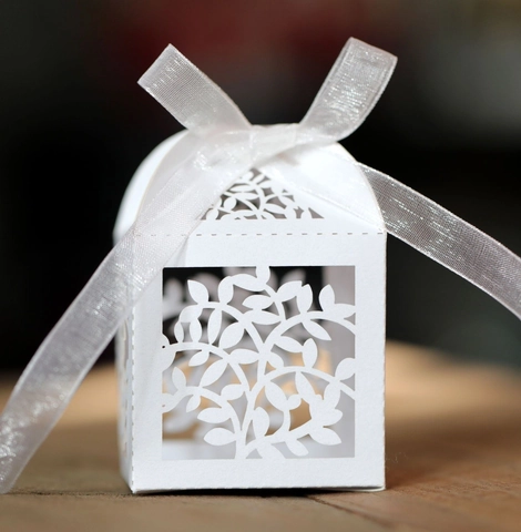 Scatola Bomboniera Foglia Taglio Laser Elegante Stile Europeo Carta Perlata Scatola Caramelle Con Nastro Per Matrimonio Festa Decorazione