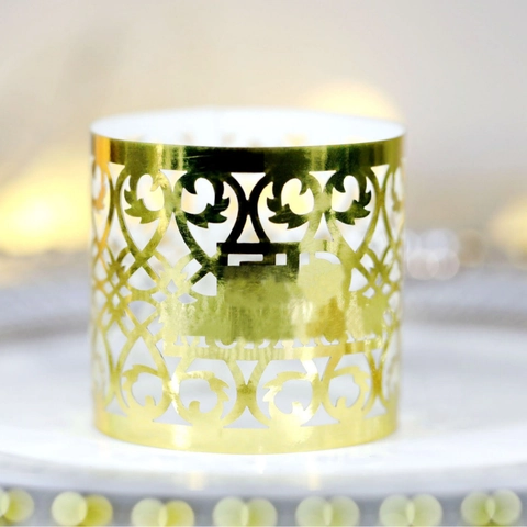 Laser Cut Paper Napkin Rings Mubarak Hollow Vine Design Wedding Banquet Table Decoration Elegant Pearl Paper Holder