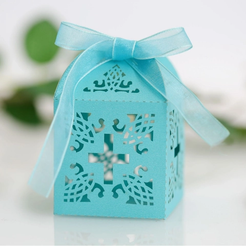 Lasergeschnittene Kreuz Hohl Süßigkeiten Geschenkbox Perlmuttpapier Gastgeschenkboxen Mit Schleife Für Hochzeit Taufe Ostern Party