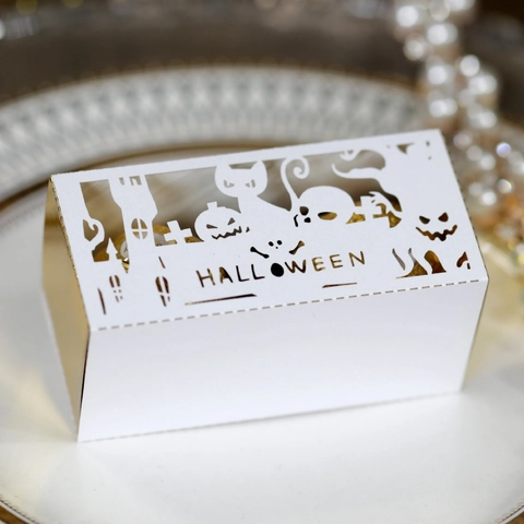 Halloween Laserschnitt Hohl Süßigkeiten Geschenkbox Kürbis Schloss Katze Design Europäischer Stil Party Favor Papierbox Verpackung