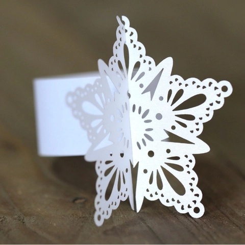 Servilleteros de Papel Perlado con Corte Láser en Forma de Copo de Nieve y Mariposa para Boda Navidad Hotel Fiesta