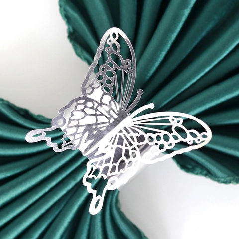Rond de Serviette Papillon en Papier Perlé Creux Décoration de Table Élégante pour Mariage Banquet Fête Événement