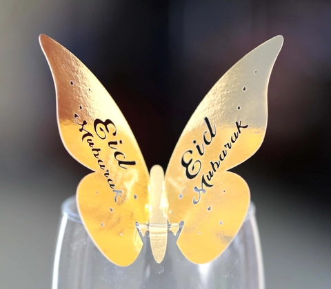 Schmetterling Becher Platzkarten Eid Mubarak Tischdekoration Laser Cut Perlglanzpapier Weinglas Karten Für Ramadan Party Feier