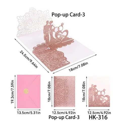 Partecipazioni di Nozze 3D Tagliate al Laser Carta Perlata Glitter Oro Rosa Mr Mrs Cuore Mandala per Decorazione Festa