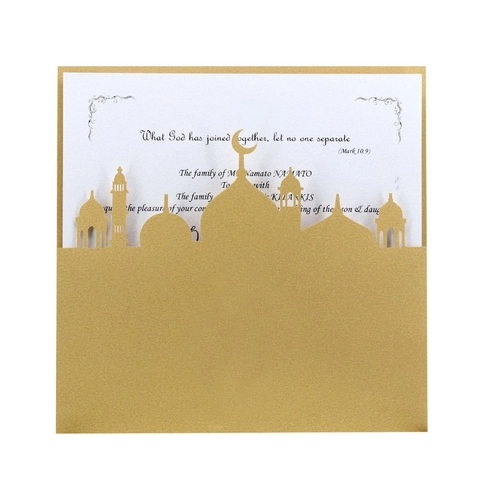 Biglietto d'Invito per Matrimonio Taglio Laser Palazzo Islamico Carta Perlata Biglietto Auguri per Ramadan Eid Festa