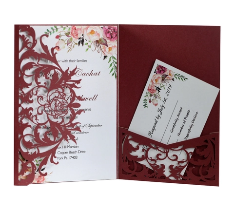 Inviti di Nozze a Forma di Rosa Tagliati al Laser Carta Perlata Traforata Pizzo Con Carte RSVP Buste Per Festa di Fidanzamento