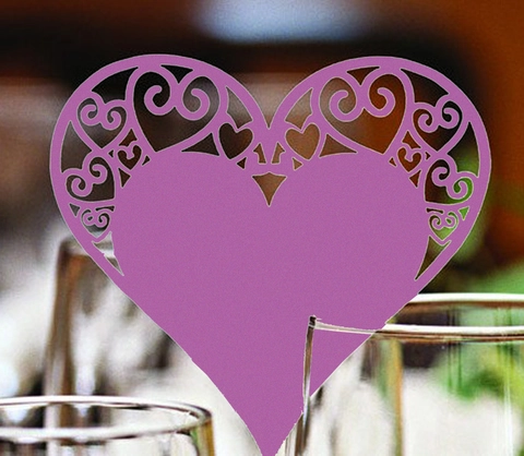 Elegant Laser Cut Heart Shaped Place Cards Pearlescent Paper Wedding Party Table Decorations Hollow Wine Glass Name Cards