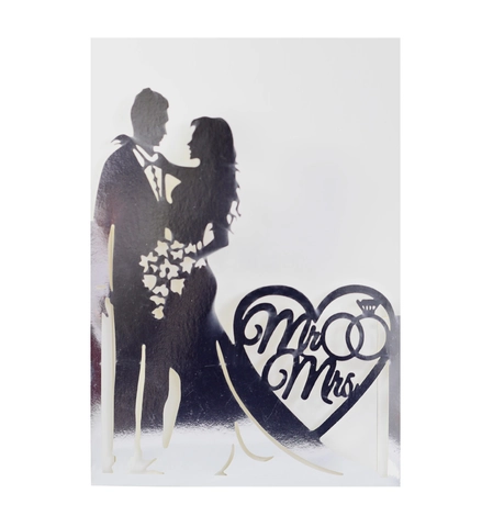 Biglietto Invito Matrimonio Intaglio Laser Silhouette Sposi Carta Riflettente Mr Mrs Cuore Vuoto per Decorazione Festa