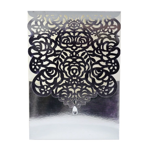 Luxury Laser Cut Rose Wedding Invitations Reflective Gold Silver Hollow Floral Greeting Cards With Rhinestone For Party