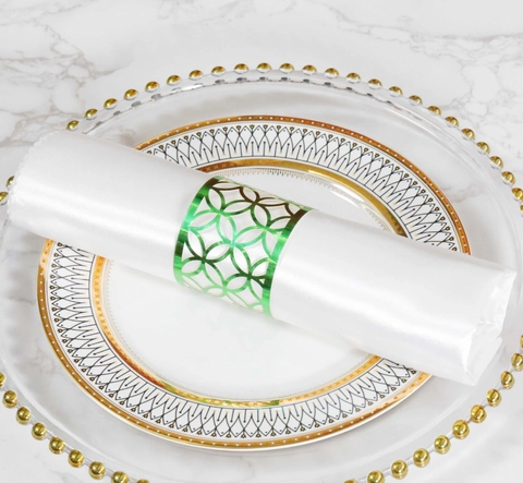 Servilleteros De Papel Perlado Cortado Con Láser Geométrico Hebilla De Servilleta Reflectante De Oro Plata Para Decoración De Mesa De Hotel De Boda