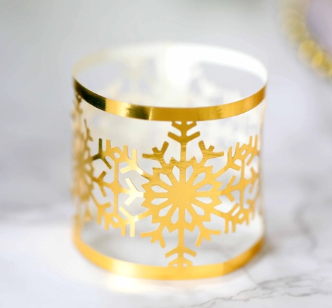 Χάρτινα Δαχτυλίδια Πετσέτας Χιονονιφάδα Laser Cut για Γάμο Χριστούγεννα Συμπόσιο Διακόσμηση Τραπεζιού Πάρτι Λευκό Χρυσό