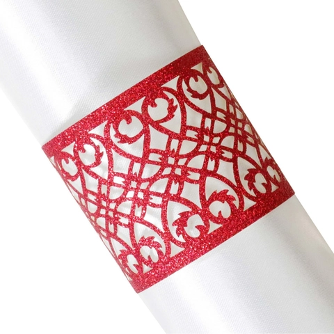 Glitter Laser Cut Hollow Napkin Rings Heart Filigree Paper Napkin Buckle For Wedding Banquet Dining Table Decoration