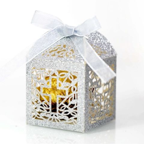 Scatola Regalo Glitterata con Croce a Sbalzo Tagliata al Laser per Matrimonio Battesimo Festa Decorazione Scatola per Caramelle