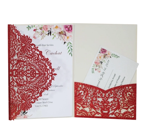Laser Cut Glitter Wedding Invitations Set With Envelopes And RSVP Cards For Engagement Party Bridal Shower Floral Hollow Design