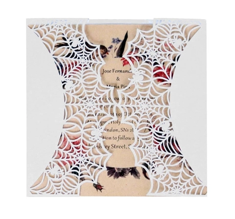 Lasergeschnitten Spinnennetz Halloween Einladungskarten Mit Perlmuttpapier Kraft Innenkarten Bindfaden Anhänger Und Umschläge Gothisch Party