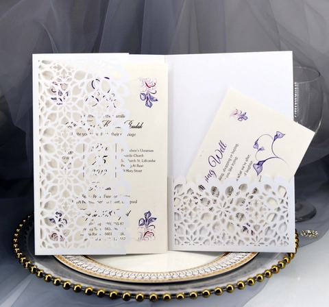 Europäische Laser Geschnitten Hochzeit Einladungskarten Perlmuttpapier Hohl Floral Einladungen Set Mit Umschlag Einlage RSVP Karte
