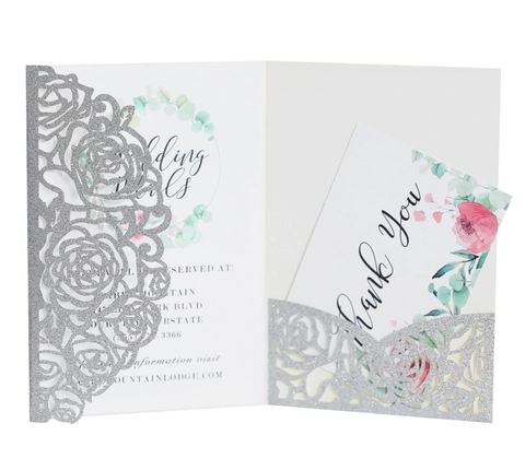 Laser Cut Rose Glitter Wedding Invitations With Envelopes Valentine's Day Engagement Party Elegant Floral Greeting Cards