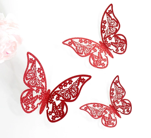 3D Hollow Butterfly Wall Stickers Glitter Pearl Paper Laser Cut Decorative Decals For Wedding Party Home Decoration
