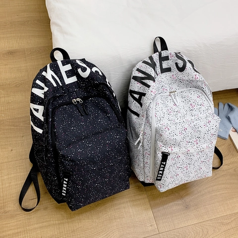 Casual Nylon Rucksack Große Kapazität Spritzer Druck Schultasche Für Damen Student Reisen Sternenklarer Buchstabe Gedruckt Tagesrucksack