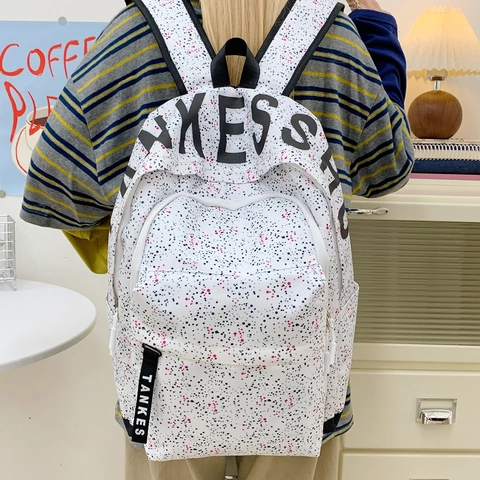 Casual Nylon Rucksack Große Kapazität Spritzer Druck Schultasche Für Damen Student Reisen Sternenklarer Buchstabe Gedruckt Tagesrucksack