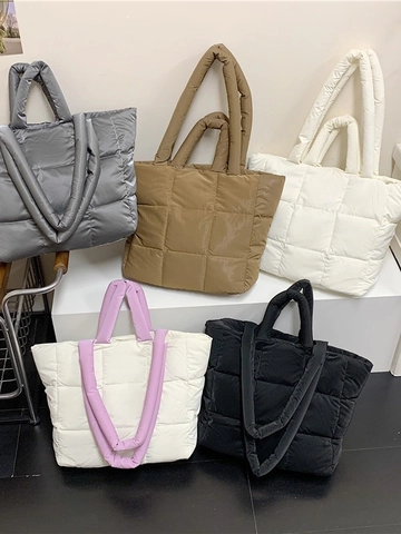 Bolso Tote Acolchado de Nailon para Mujer Gran Capacidad Bolso de Hombro Relleno Color Sólido Moda Bolso Nube Viajes