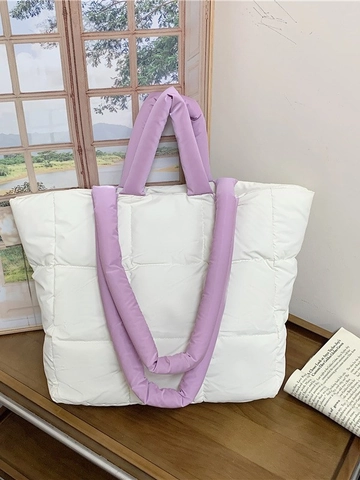 Bolso Tote Acolchado de Nailon para Mujer Gran Capacidad Bolso de Hombro Relleno Color Sólido Moda Bolso Nube Viajes